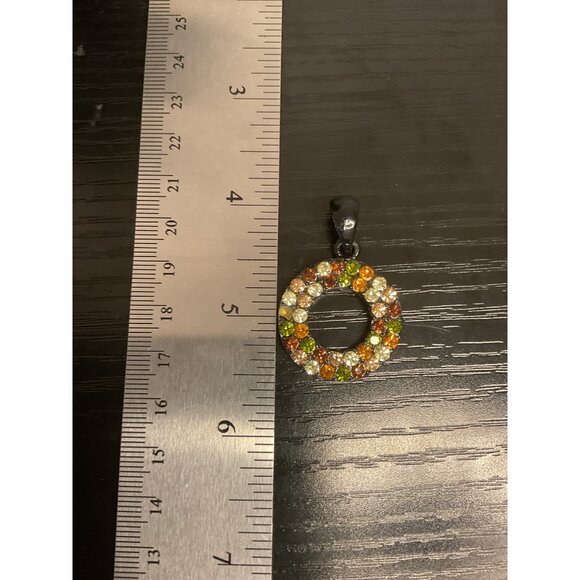 Multi-Color Rhinestone Circle Pendant Bling-Bling Jewelry Accessory - Picture 3 of 4